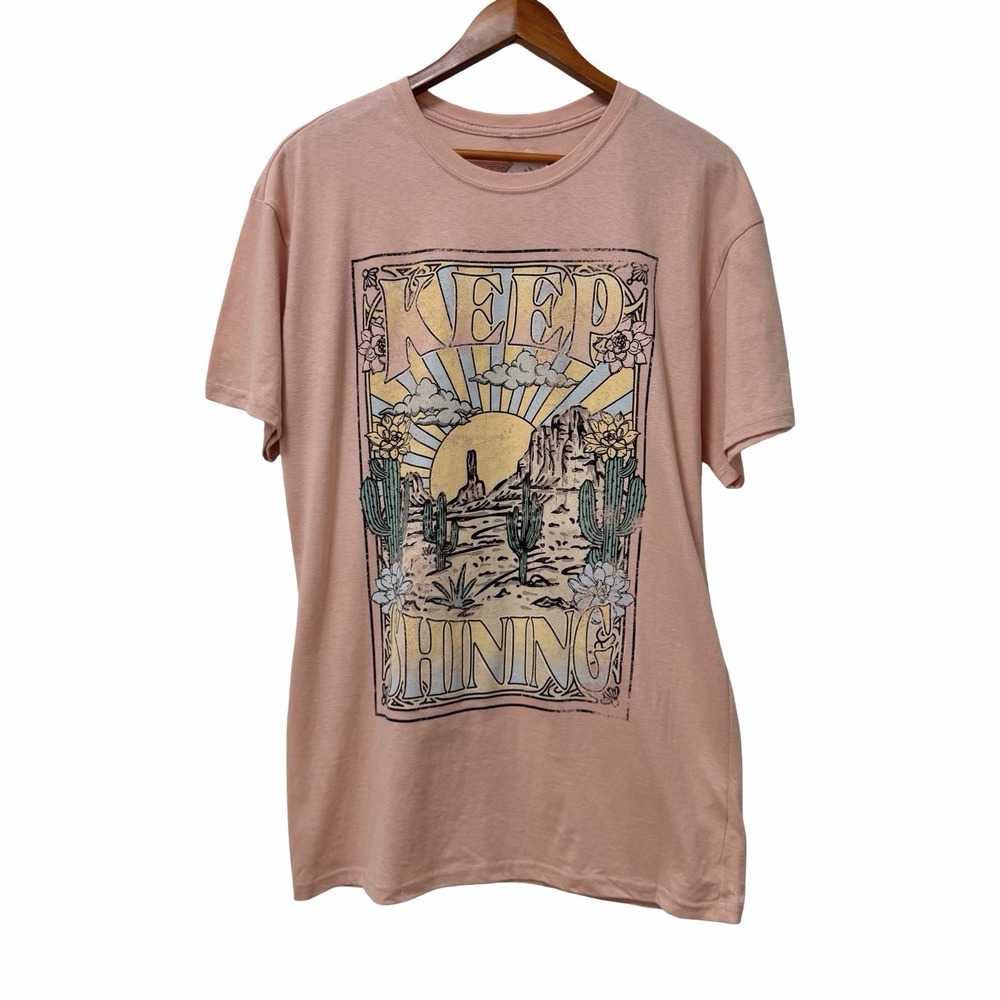 Goodie Two Sleeves Womens Keep Shining Desert Graphic T Shirt  Size L Pink Boho